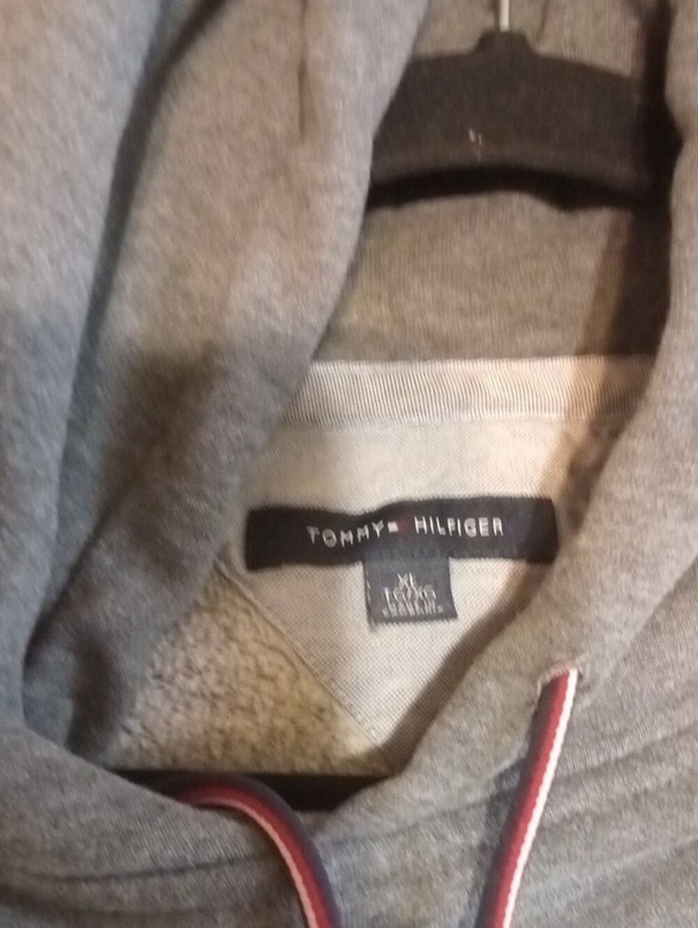 Tommy Hilfiger Gray Pullover Hoodie with White Sleeve Logo - Picture 2 of 4